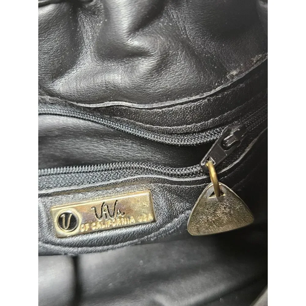 80s Black Leather Patchwork Ruched Reversible Cross Body Clutch Tassle Viva Bag